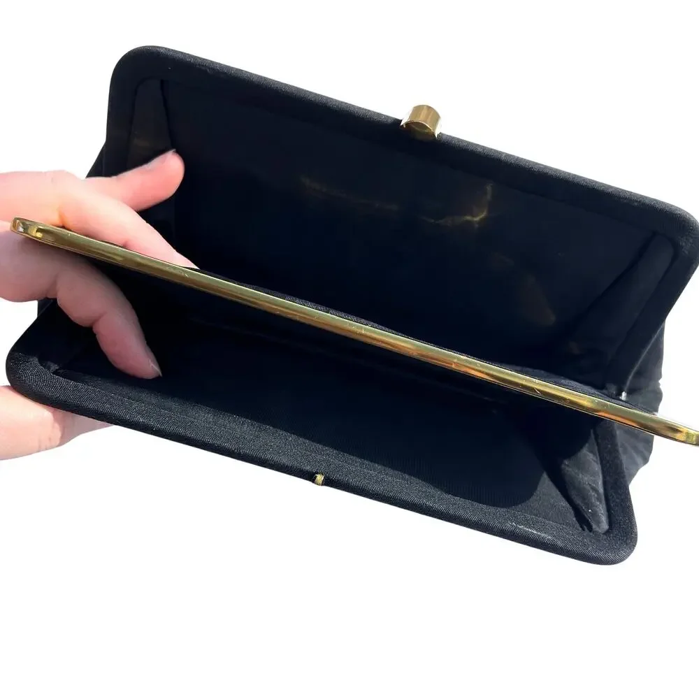 Vintage L and M Clutch Handbag Purse Black and Gold Tone